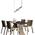 Modern Dining Table Set With Light Colored Chairs Wine Decanter Glassware And Pendant Light 3d model