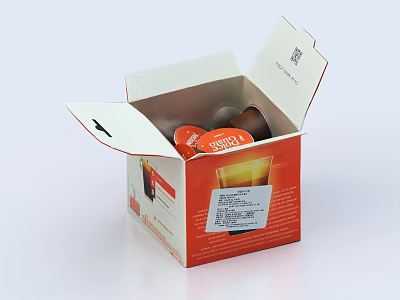 NESCAFÉ Coffee Capsules In Open Box With Cup Image And Product Label 3d model