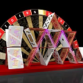 Vibrant Casino Theme Photo Spot With Red Gold Roulette Wheel And Playing Card Structure Setup