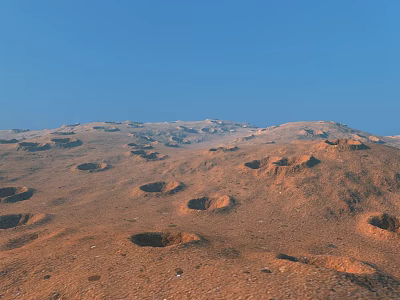 Desert Landscape With Dry Arid Terrain Circular Craters And Clear Blue Sky 3d model