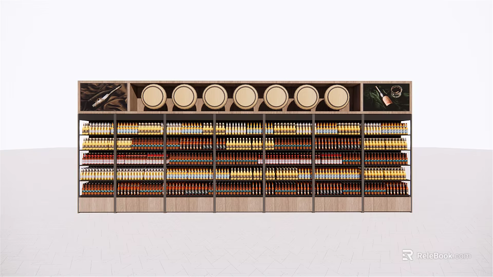 Multi Layer Wooden Display Shelves With Round Containers And Organized Bottles 3d model