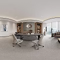 Modern Office Reception Desk Interior Design With White Brown Counter And Green Plant