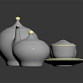 Elegant White Tea Set with Teapot Teacup Saucer Creamer and Gold Trim on Black Background
