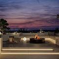 Roof Garden With Outdoor Seating Fire Pit Lush Plants And Scenic View