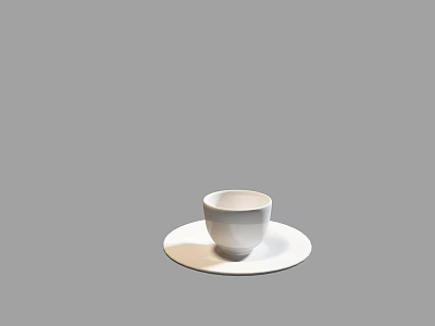 White Ceramic Cup On White Saucer Against Simple Gray Background 3d model