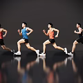 Active Men Running in Sportswear on Reflective Floor with Dark Background