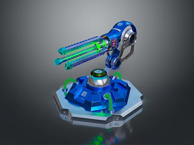 Game Movie Character Blue Mechanical Device With Green Laser And Hexagonal Base 3d model