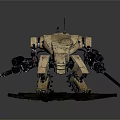 Tan Armored Smart Machine With Mechanical Arms And Tactical Weapons On Rocky Base
