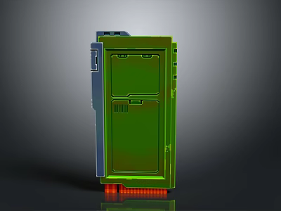 Green Industrial Control Cabinet With Front Panel And Orange Base Connectors 3d model