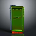 Green Industrial Control Cabinet With Front Panel And Orange Base Connectors