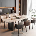 Italian Light Luxury Dining Table and Chair Rectangular Dining Table and Chair Leather Dining Chair Marble Dining Table Sideboard 3d model