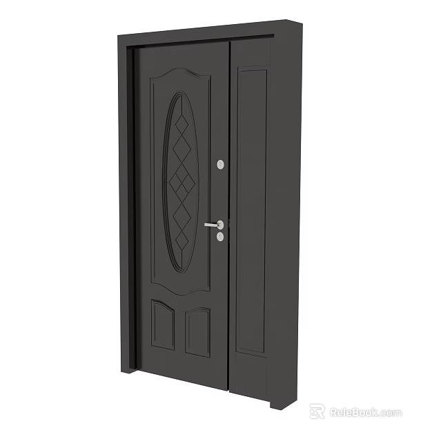 Black Modern Master Slave Double Door with Decorative Panels Metal Handle and Security Lock 3d model 