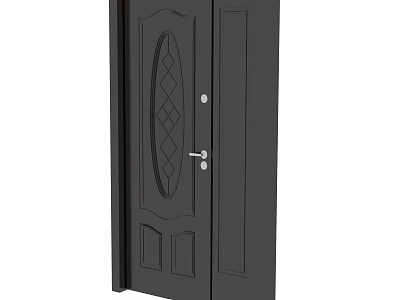 Black Modern Master Slave Double Door with Decorative Panels Metal Handle and Security Lock 3d model