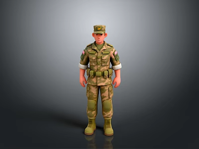 3D Rendered Military Soldier Figure In Camouflage Uniform With Cap And Boots 3d model