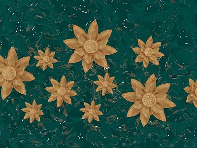 Green Background Wall With Golden Flower Patterns And Textured Design 3d model