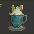 Whipped Cream Topped Dessert In Blue Decorative Cup With Rabbit Ear Cookies