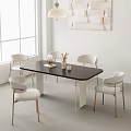 Modern Minimalist Black Dining Table Set With White Gold Leg Chairs And Vase Decor