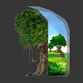Magical Tree Hole Swing House With Green Vines On Large Tree Trunk