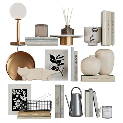 Modern Ornamental Decor Set With Ceramic Vases Scented Candles Picture Frames Books And Sculptures 3d model