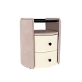 Modern Round Design Bedside Table With Upholstered Panels Two Drawers And Metal Handles