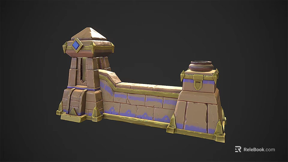 Ornate Fantasy Stone Structure Featuring Gold Accents And Blue Decorative Band 3d model 