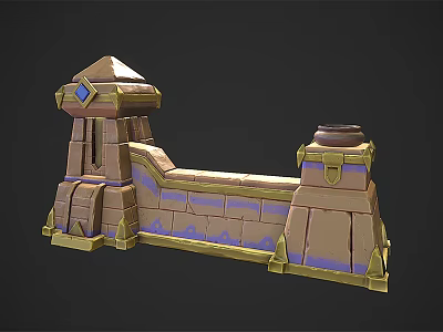 Ornate Fantasy Stone Structure Featuring Gold Accents And Blue Decorative Band 3d model