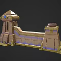 Ornate Fantasy Stone Structure Featuring Gold Accents And Blue Decorative Band