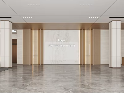 Modern Front Desk Reception Area With Marble Surface Wooden Panels And Logo 3d model