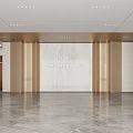 Modern Front Desk Reception Area With Marble Surface Wooden Panels And Logo