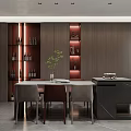 Modern Living and Dining Room Interior With Gray Sofa Coffee Table Rug And Decorative Artwork