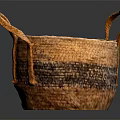 Handwoven Household Basket With Two Handles And Brown Black Stripes