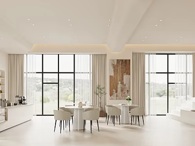 Modern Café Interior With Large Windows White Decor And Comfortable Seating Areas 3d model