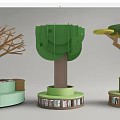 Creative Tree Shaped Pillar Design With Bookshelves And Green Base Decorative Elements