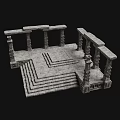 Ancient Architecture Structure With Intricate Stone Pillars And Carved Stone Steps 3d model