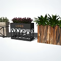 Decorative Flower Planters With Wooden Metal Designs And Colorful Flowers Green Plants