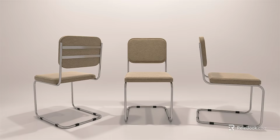 Modern Office Chairs With Simple Design Beige Fabric Seat And Silver Metal Frame 3d model 