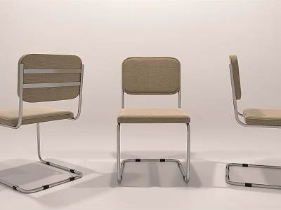 Modern Office Chairs With Simple Design Beige Fabric Seat And Silver Metal Frame 3d model