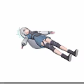 3D Anime Character With White Long Hair Blue Gray Outfit Mechanical Armor In Lying Pose