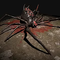 Large Black Reptile With Red Spots On Mossy Stone Surrounded By Red Liquid