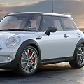 White Mini Cooper Car Parked Outdoors At Sunset 3d model