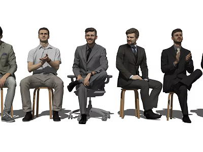 Five Men Sitting in Different Casual and Formal Clothing Styles 3d model