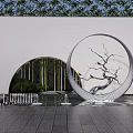 Modern Garden Ornament Circular Metal Structure With Tree Branch Design Fountains And Bamboo Arched Doorway