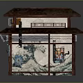 Japanese Style Coffee Table With Two Story Structure Red Windows Ramen Shop Design Decorative Paintings