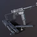 Tactical Metal Submachine Gun With Detachable Magazine And Foldable Stock 3d model