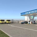 Gas Station With Solar Panel Roofs Fuel Storage Tanks And Vehicle Parking Area