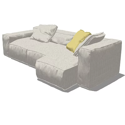 Gray Modular Sectional Sofa with Yellow Accent Cushion and Upholstered Design 3d model