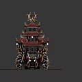 Fantasy Ornate Chariot With Oriental Architecture Red Rooftops And Dragons