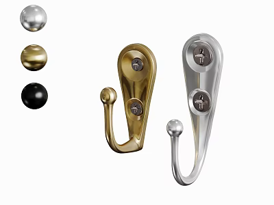 Colorful Metal Wall Mounted Hooks With Decorative Balls In Gold Silver And Black 3d model