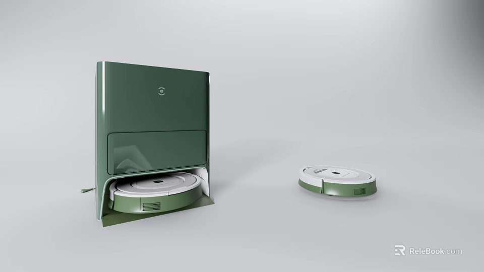 Green Robot Vacuum Cleaner And Charging Dock As Essential Daily Home Cleaning Appliance 3d model 