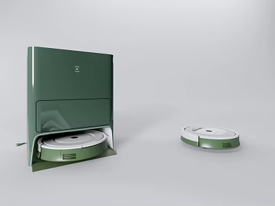 Green Robot Vacuum Cleaner And Charging Dock As Essential Daily Home Cleaning Appliance 3d model
